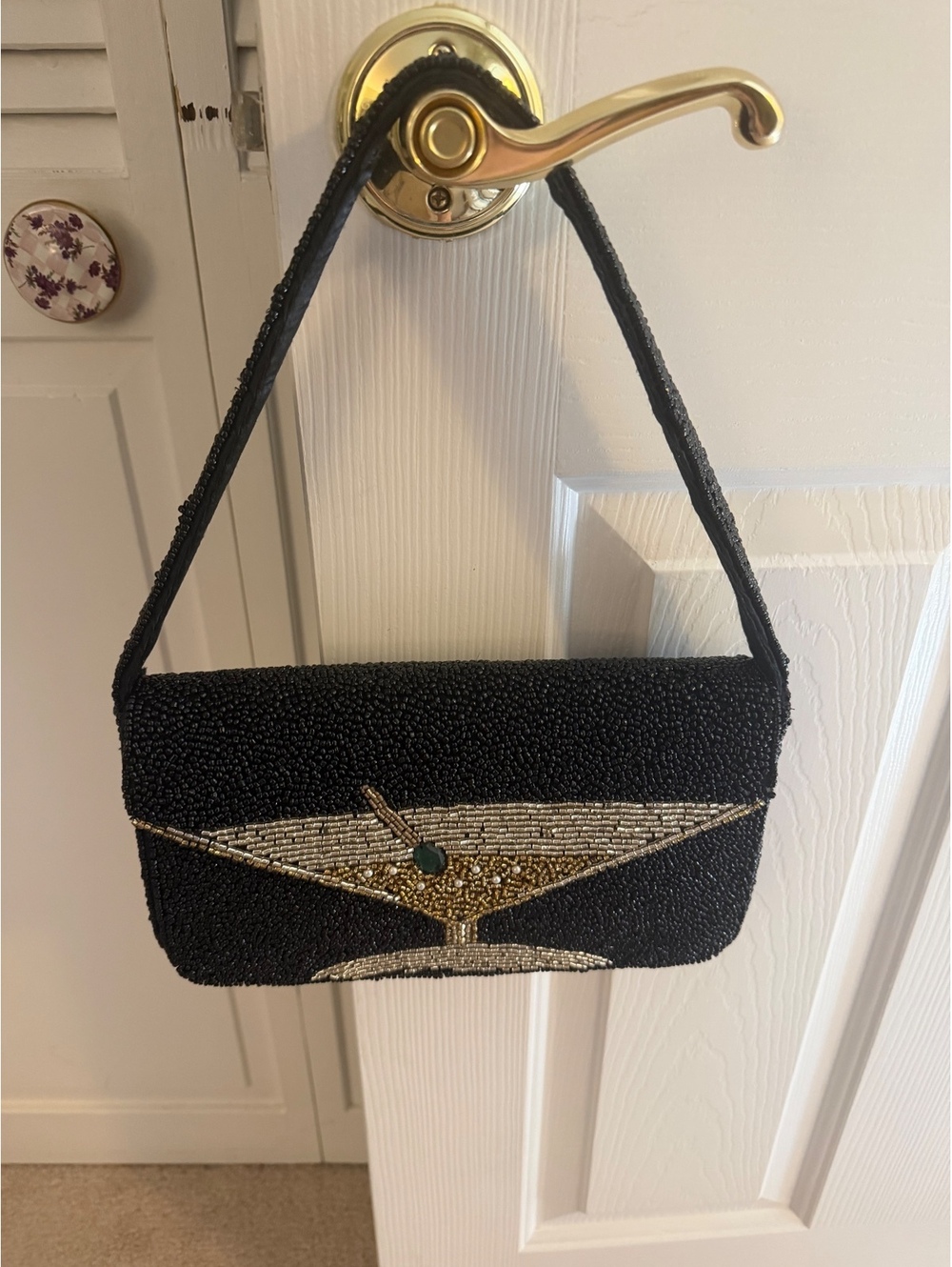 Black Beaded Cocktail Purse with Martini Glass Design